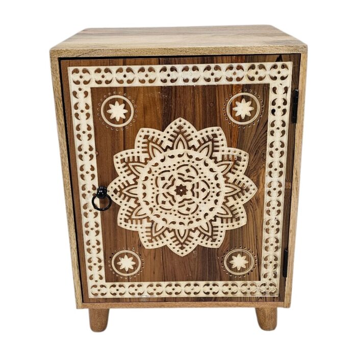 Mandala Carved Bedside Pedestal KMF22150A Top Mandala Carved Bedside Pedestal KMF22150A Top