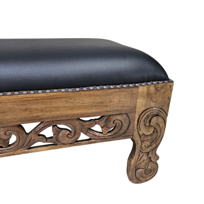 Polos Bench Teak And Leather MAD3852 Close