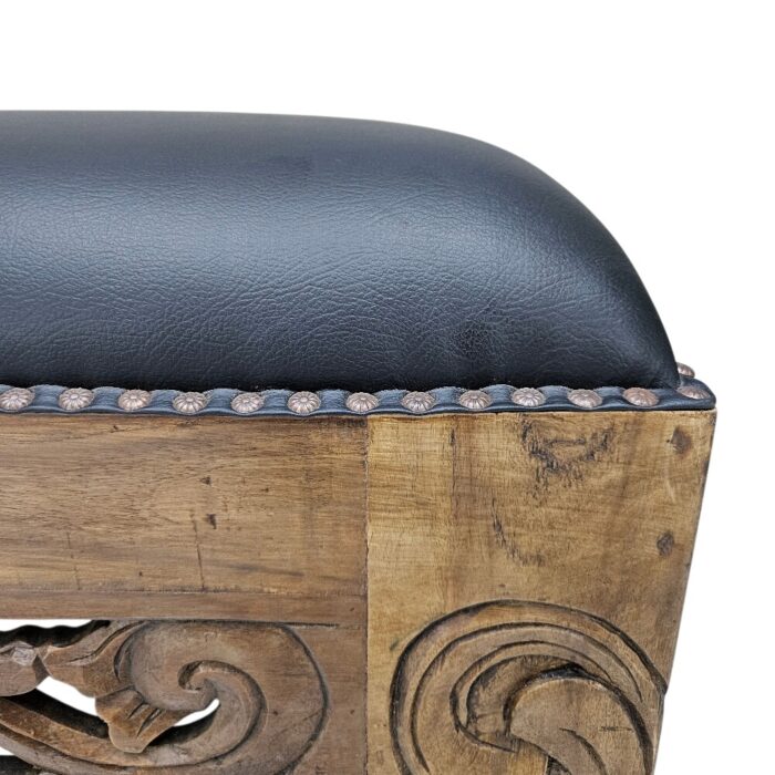 Polos Bench Teak And Leather MAD3852 Close Side