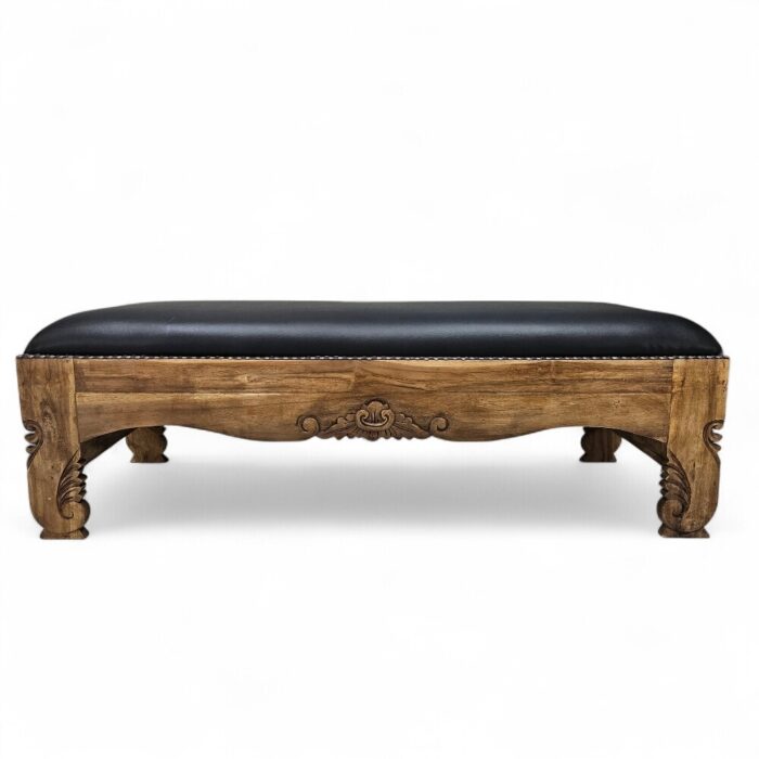 Polos Leather Teak Bench MAD3850 Main Polos Leather Teak Bench MAD3850 Main