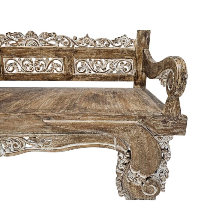Subira Teak Carved Bench Main BEB6602 Front Close Subira Teak Carved Bench Main BEB6602 Front Close