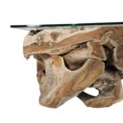 teak root coffee table with glass top
