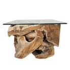 teak root coffee table with glass top