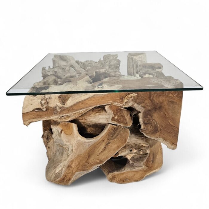 Erosi Root Coffee Table INJ4650A19 Main teak root coffee table with glass top