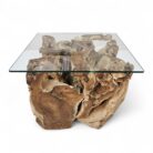 rustic teak root coffee table with glass