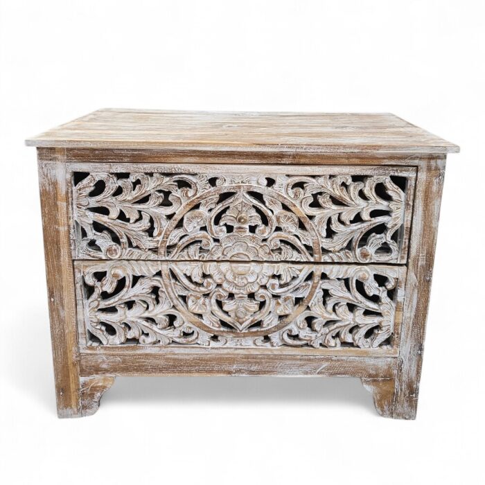 Mandala Teak Chest 2 Drawer Teak White Wash MAD3022 Main solid teak bedside chest