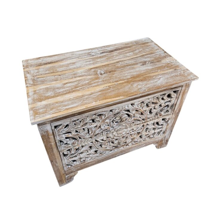 Mandala Teak Chest 2 Drawer Teak White Wash MAD3022 Side solid teak bedside chest