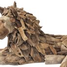 Lion Laying Sculpture Resting Teak NJA9941F Close Mid