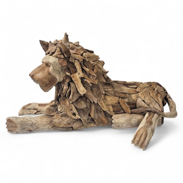 Lion Laying Sculpture Resting Teak NJA9941F Main