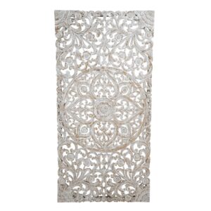 Carved Mandala White Wash Headboard