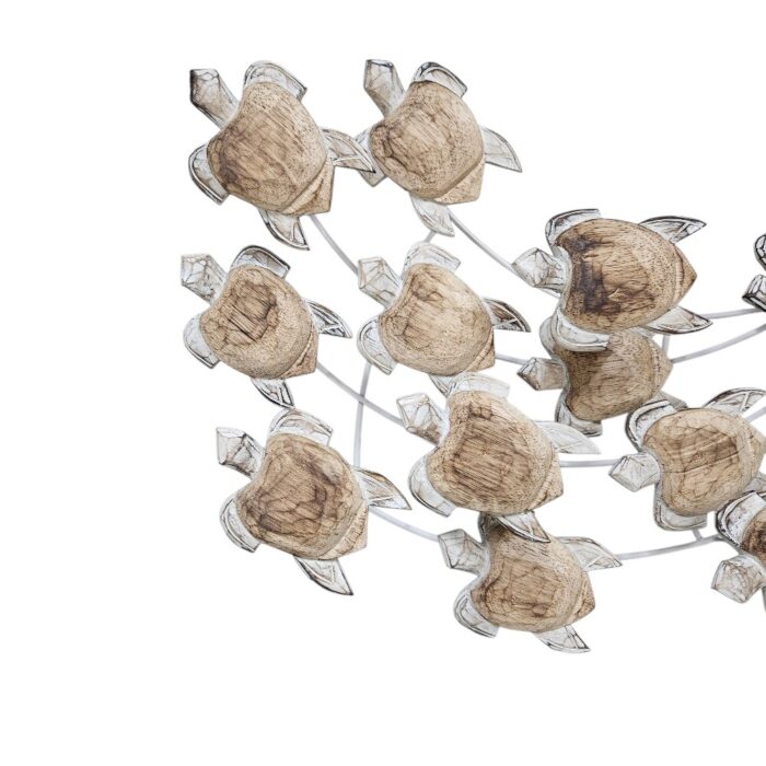 Brown Wooden Turtles Swimming Wall Panel IWD0602 Close Up
