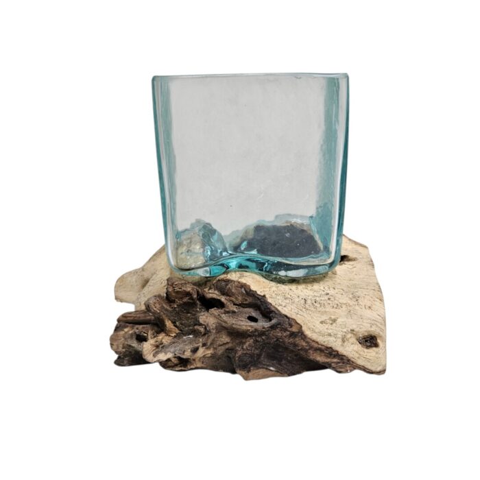 Square Glass Vase On Wood SAB0115 Main Front