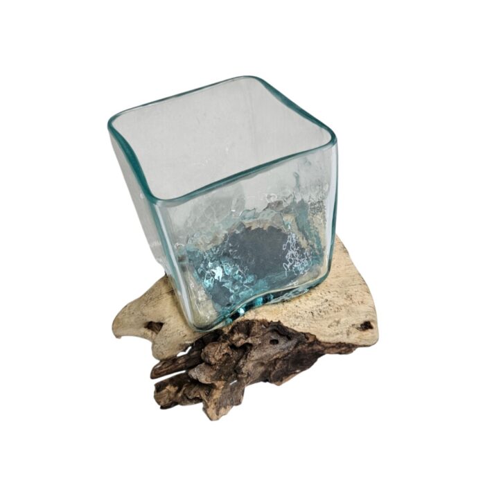 Square Glass Vase On Wood SAB0115 Side View