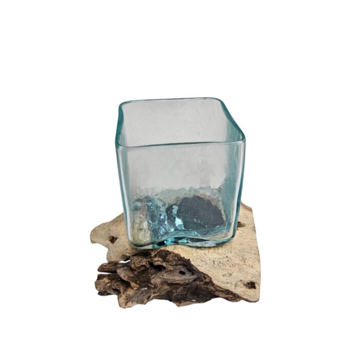 Square Glass Vase On Wood SAB0115 Top