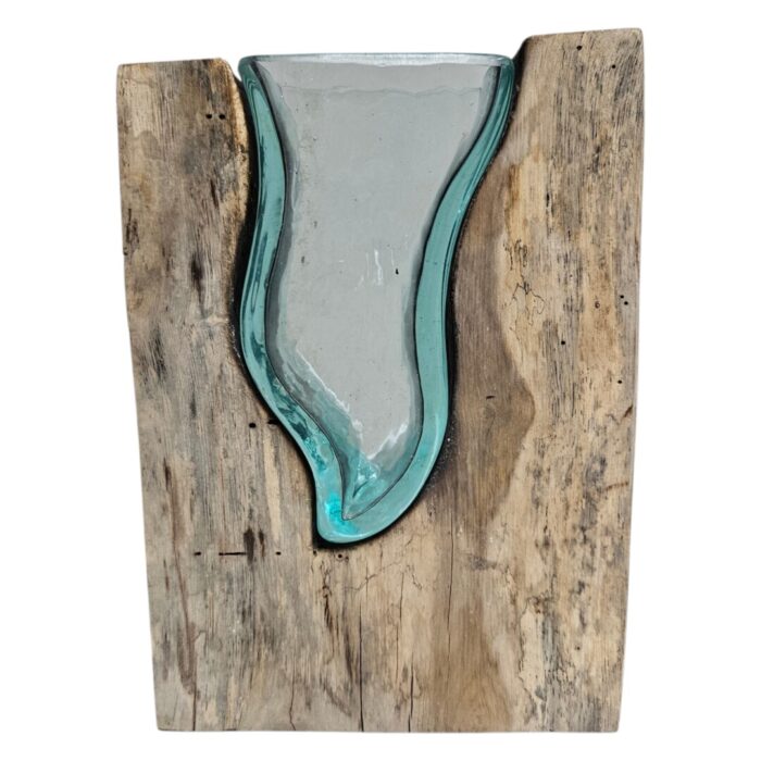 Waterfall Glass On Wood Vase SAB0125 Main Front