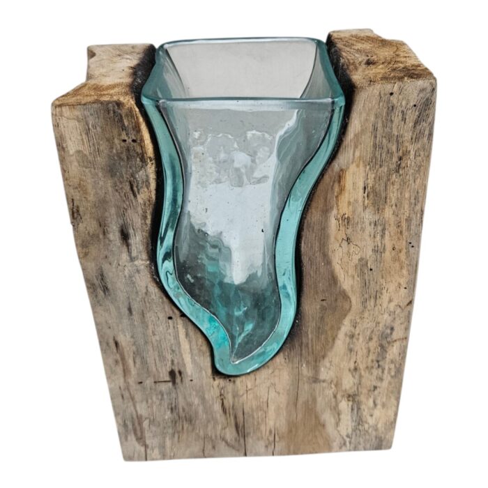 Waterfall Glass On Wood Vase SAB0125 Top