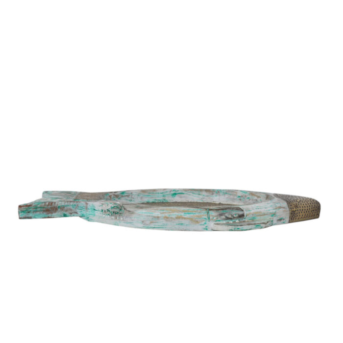 Wooden Brass Fitted Fish Shaped Tray KMH11200B Front View