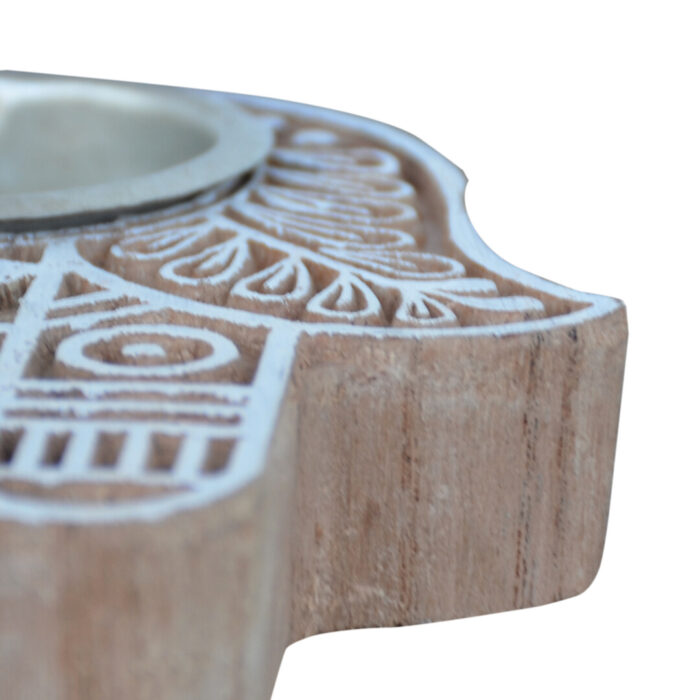 Wooden T Lite Candle Holder Hand KMH8460 Close Up Side
