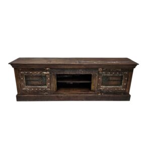 Aged Timber Vintage Haveli Style Low-Profile Plasma Stand