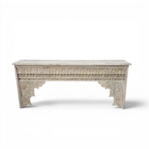 Mughal Arch Whitewashed Hand-Carved Console Table