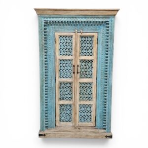 Jharokha Duck Egg Blue Hand-Carved 2-Door Cupboard