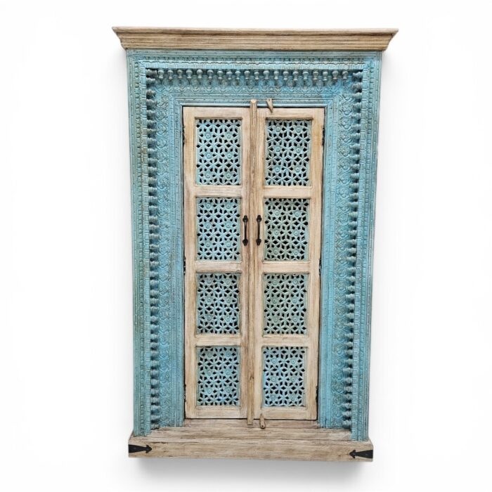 Carved Blue And Cream Cupboard KMF18316 Main Carved Blue And Cream Cupboard KMF18316 Main