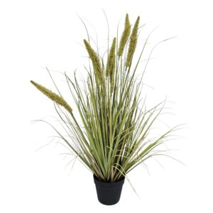 Ponytail Accent Faux Fountain Grass in Black Pot