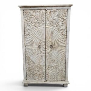 Flora Hand-Carved Whitewashed 2-Door Cupboard
