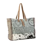 Large Blue Hide And Leather Tote Bag KMH26000 Side