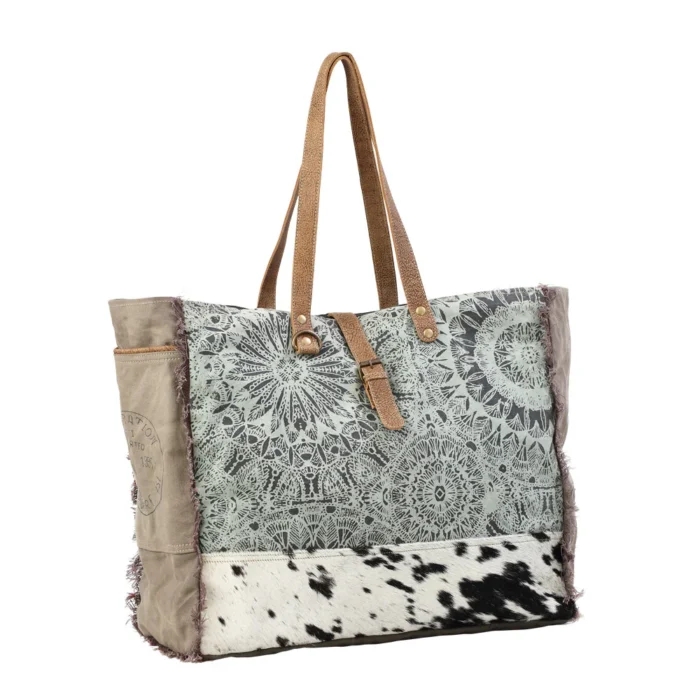 Large Blue Hide And Leather Tote Bag KMH26000 Side