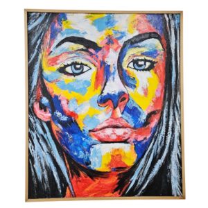 Modern Face Expressionist Portrait Framed Acrylic Canvas Painting