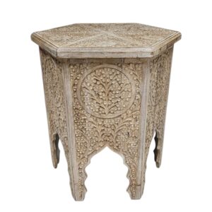 Morocco Hand-Carved Hexagonal Side Table