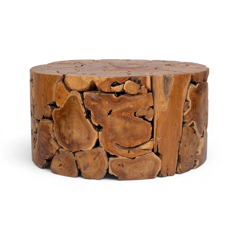 Root Slice Teak Round Coffee Table