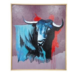 Toro Bravo Abstract Portrait Framed Acrylic Canvas Painting