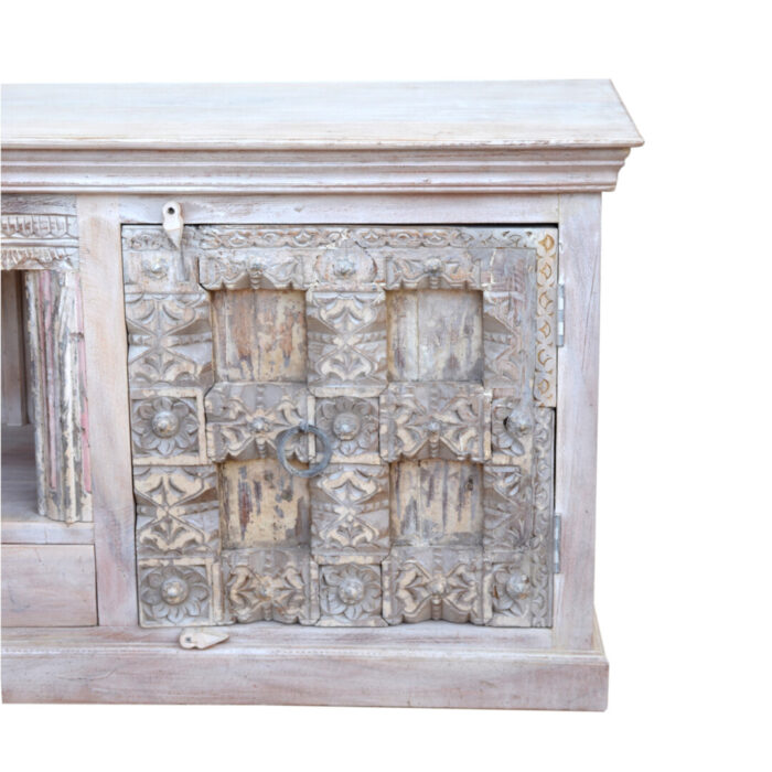 Carved White Wash Tv Entertainment Unit KMF26720 Close Front Carved White Wash Tv Entertainment Unit KMF26720 Close Front