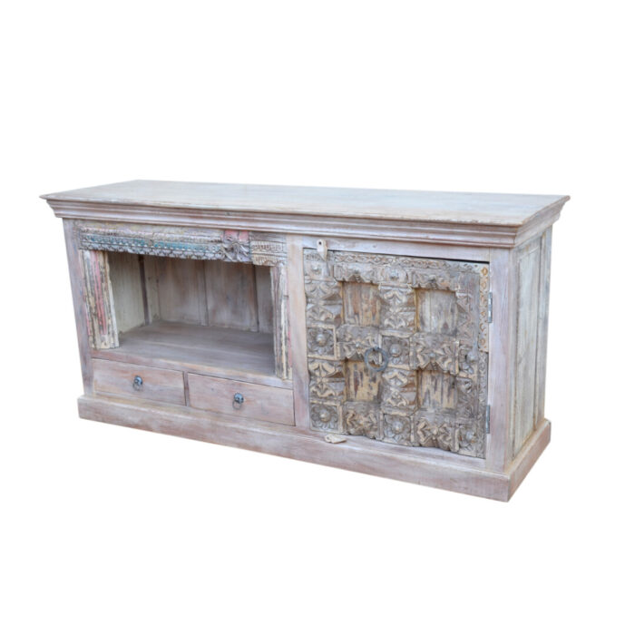 Carved White Wash Tv Entertainment Unit KMF26720 Side Carved White Wash Tv Entertainment Unit KMF26720 Side