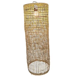 Tall Rattan Cylinder Hanging Pendant Lamp