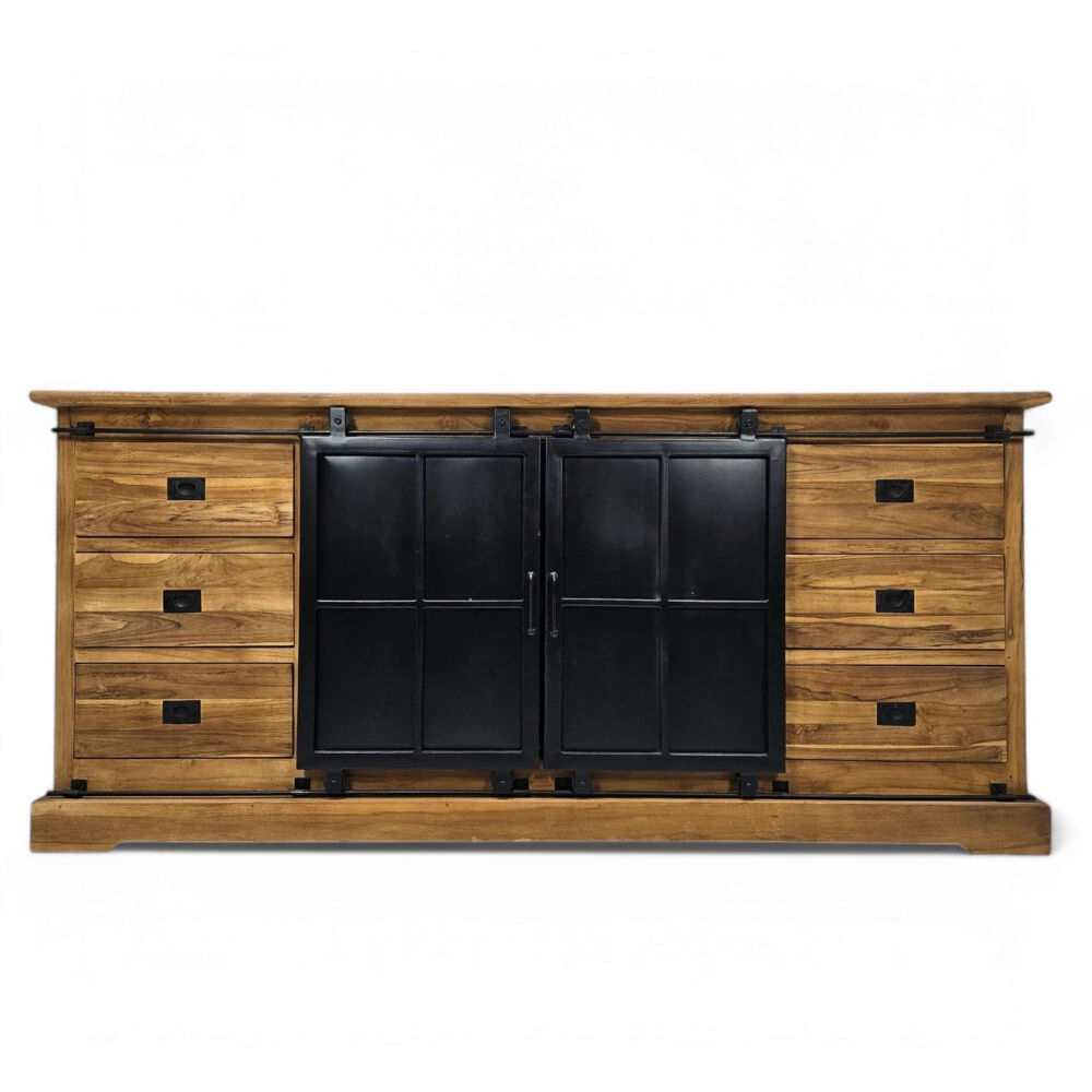 Wide Sideboard, 2 Sliding Doors & 6 Drawers