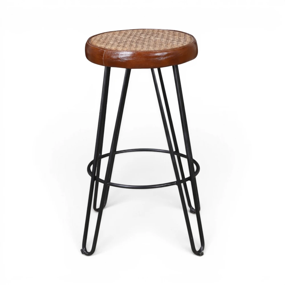 Round Iron Leather Stool