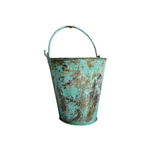 Wall Mounted Iron Bucket Planter – Distressed Turquoise