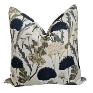 Botanical Thistle Indigo & Muted Sage Linen Scatter Cushion