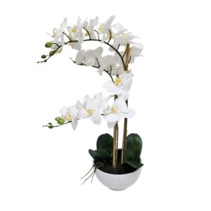 Triple Stem Cascading Real-Touch White Luxury Orchid