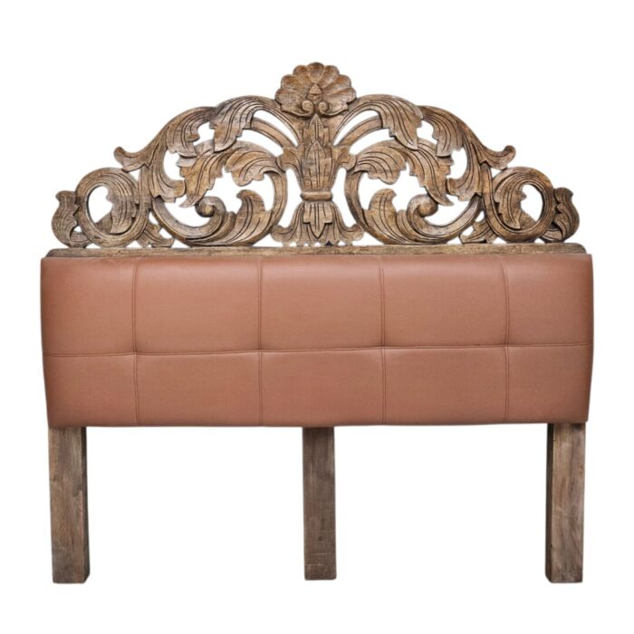 Rome Carved Tan Leather Headboard