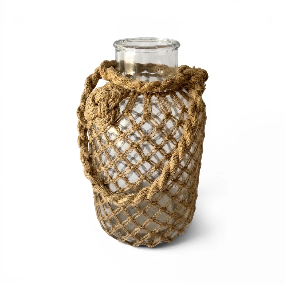 Clear Glass & Jute Rope Vase, 32cm