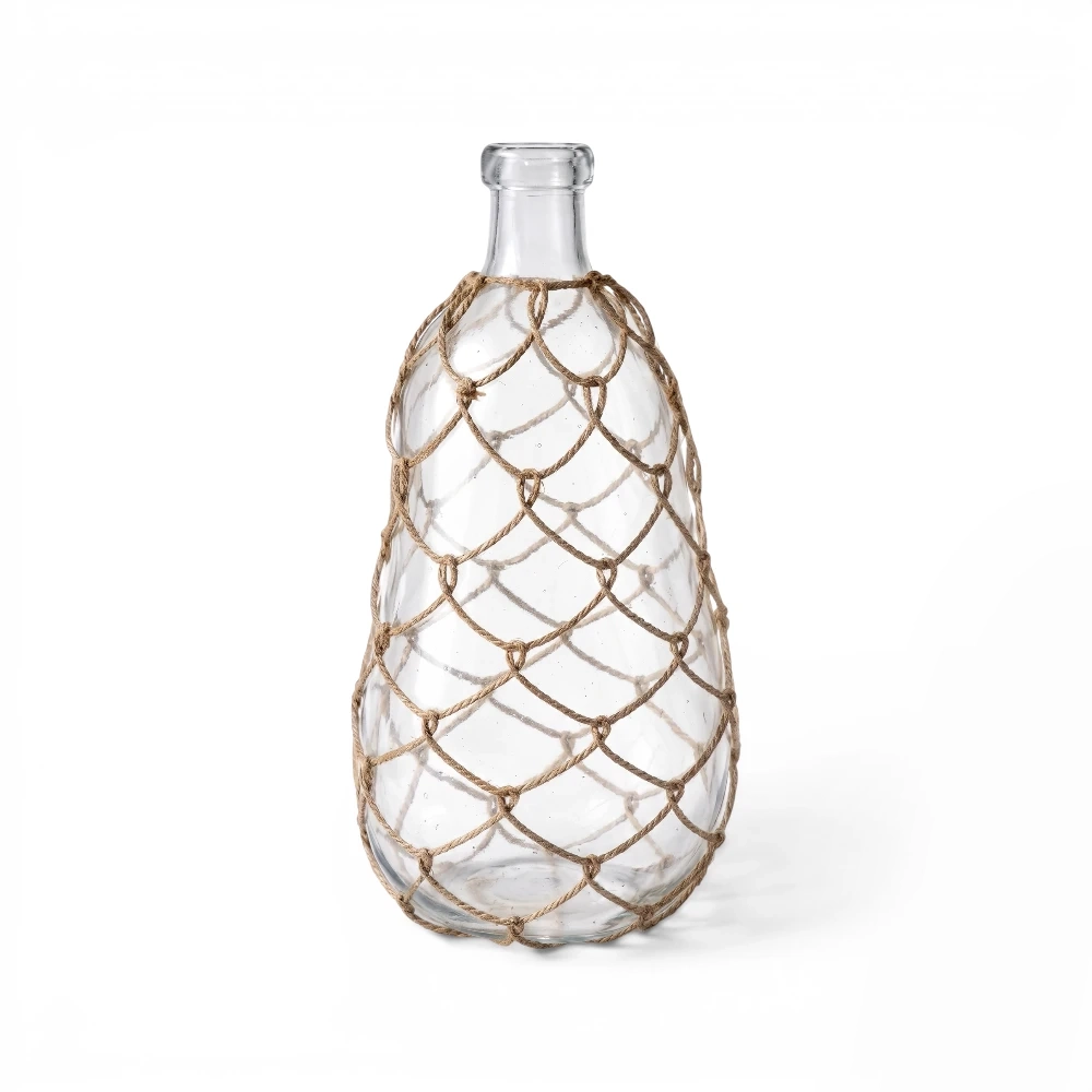 Clear Glass & Rattan Vase, 39cm