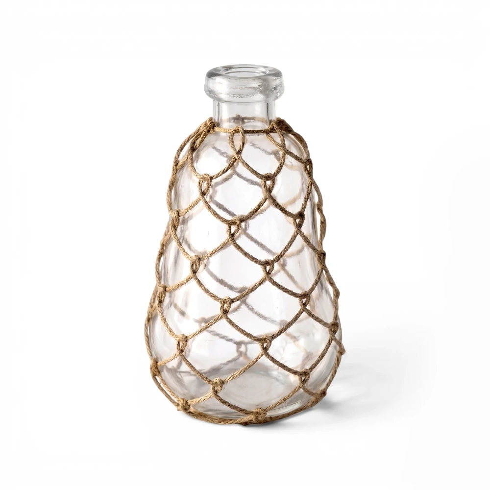 Clear Glass & Rattan Vase, 30cm