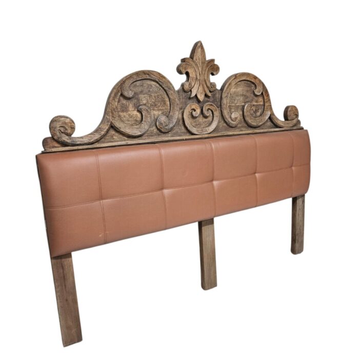 Carved Headboard MAD1954 side Rome Carved Tan Leather Headboard