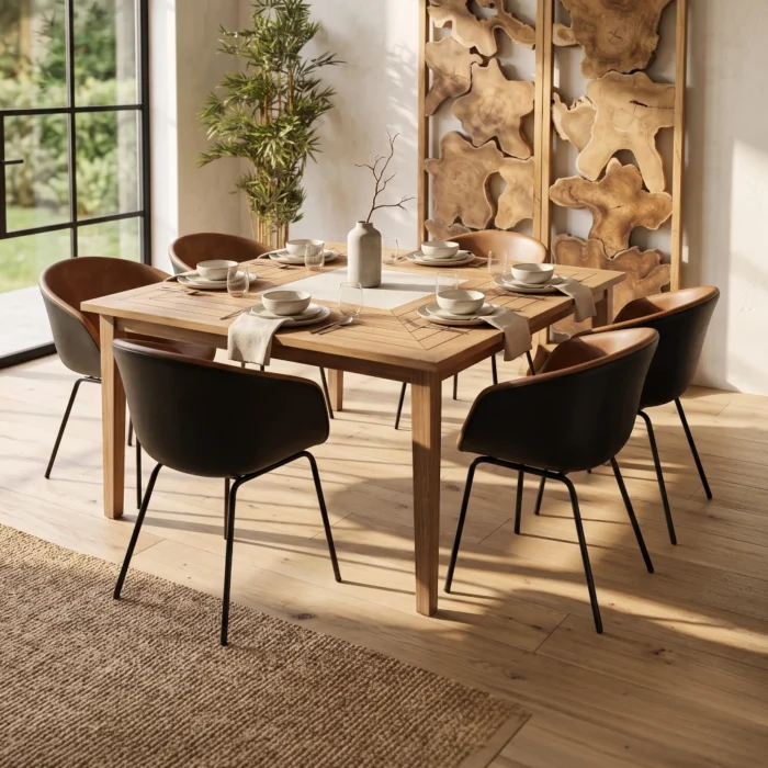 Laguna dining table - front view of 156cm square FSC acacia dining table Laguna dining table - front view of 156cm square FSC acacia dining table