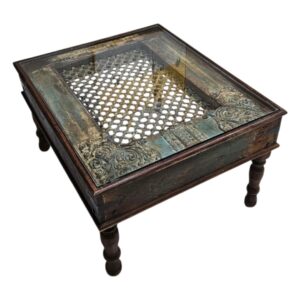 Coffee Table with Jali Ironwork & Glass Top
