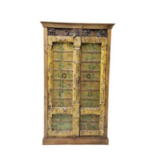 Juke Vintage Yellow & Green Carved Armoire